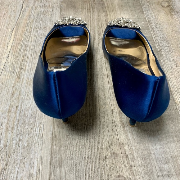 Badgley Mischka Layla Peep Toe Navy Blue Satin Shoes. VGC. No box - Picture 7 of 12